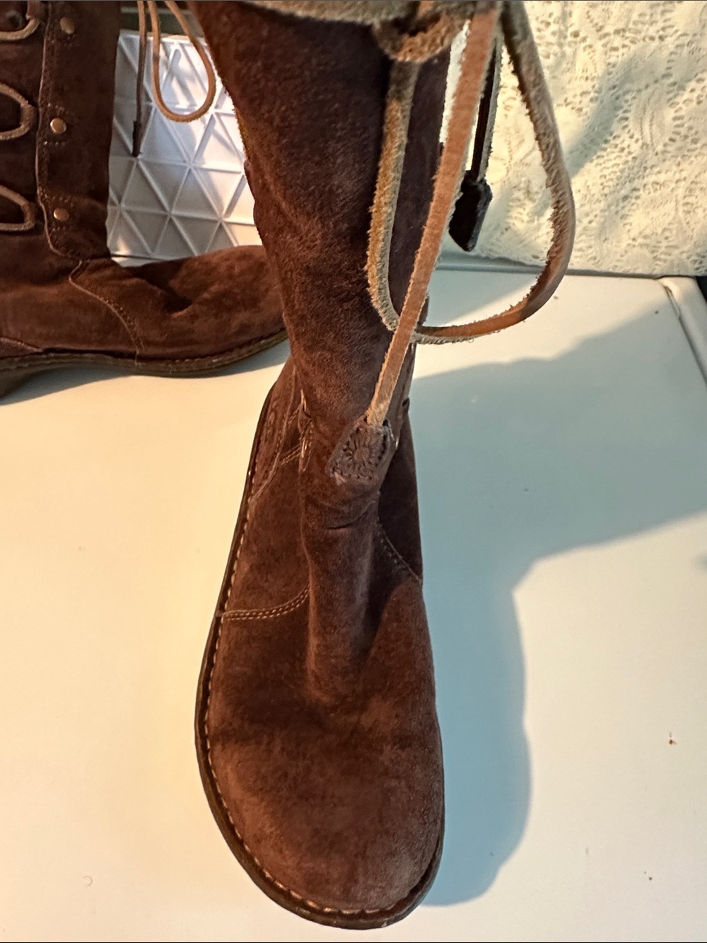 UGG Brown Lace-Up Shearling-Trim Suede Boot - Picture 3 of 7